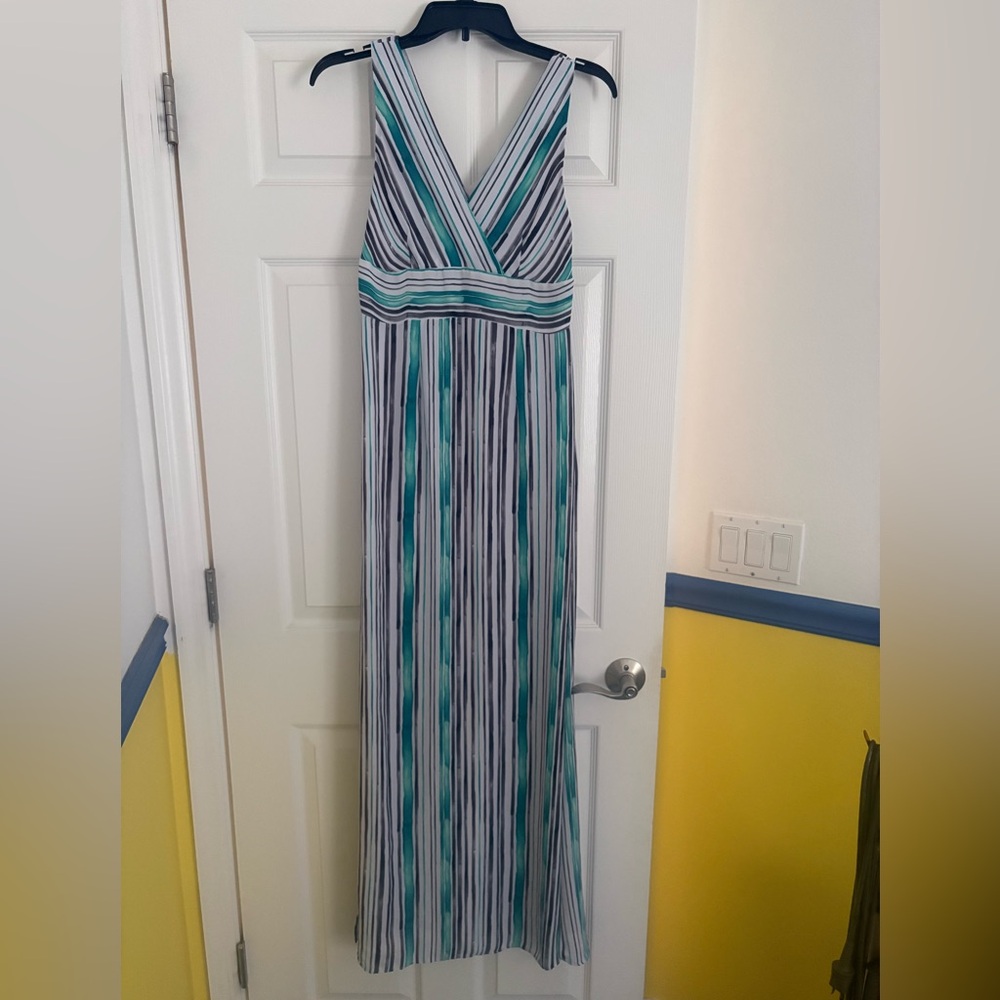 Worthington Empire Waist Striped Dress in Teal, black, grey & white size 4 NWOT